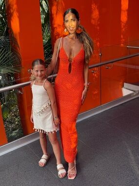 Oh Polly Orange Crochet Maxi Dress